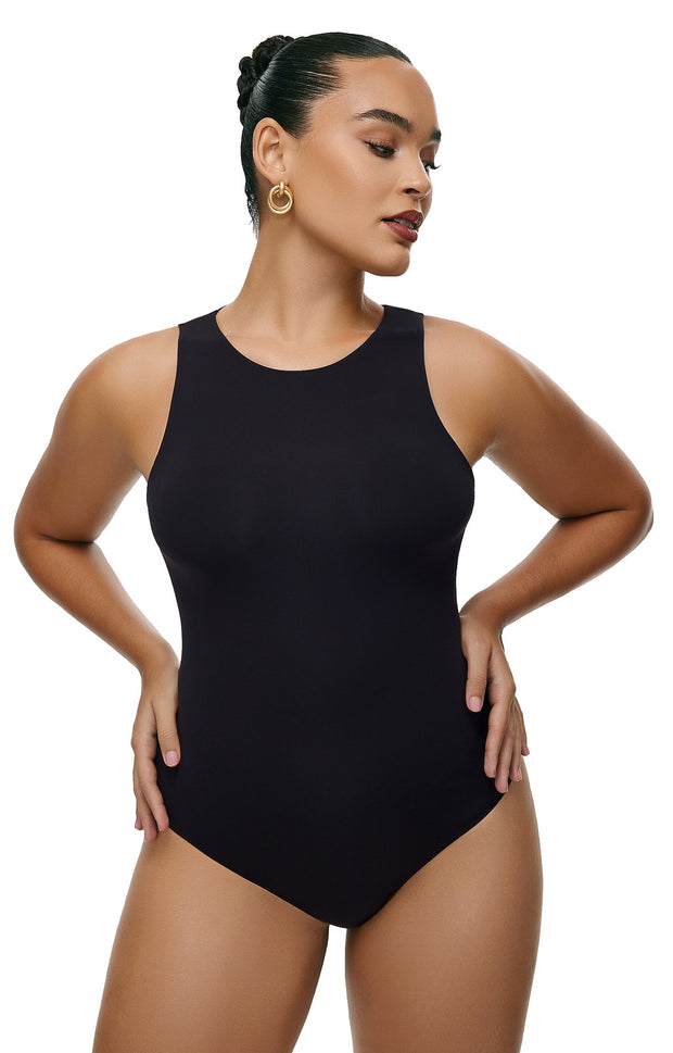 Freehut Sleeveless Double Lined Crew Neck Thong Bodysuits Softhug Collection