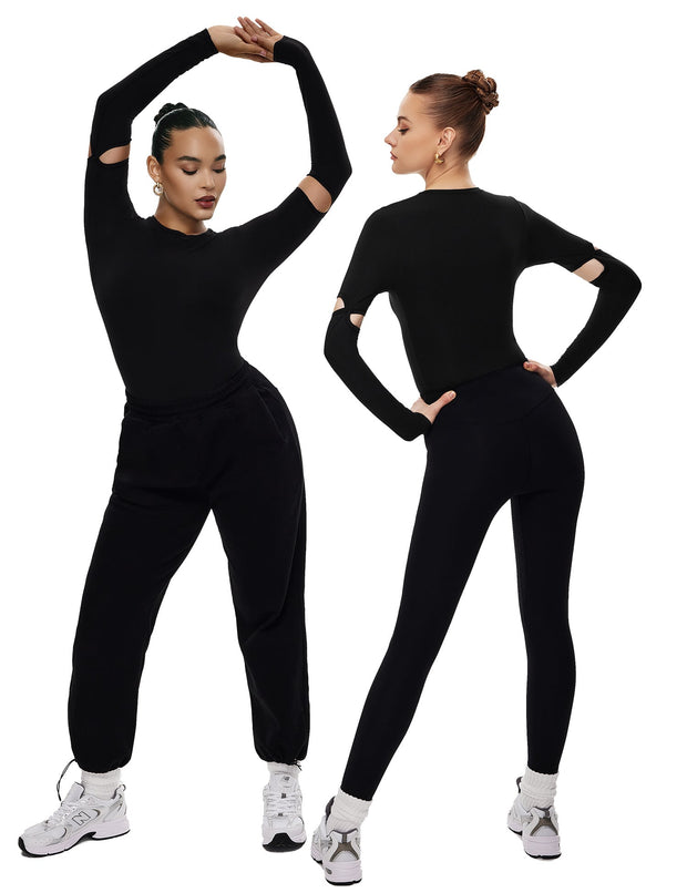 Freehut Long Sleeve Double Lined Cut Out Crew Neck Bodysuit Softhug Collection
